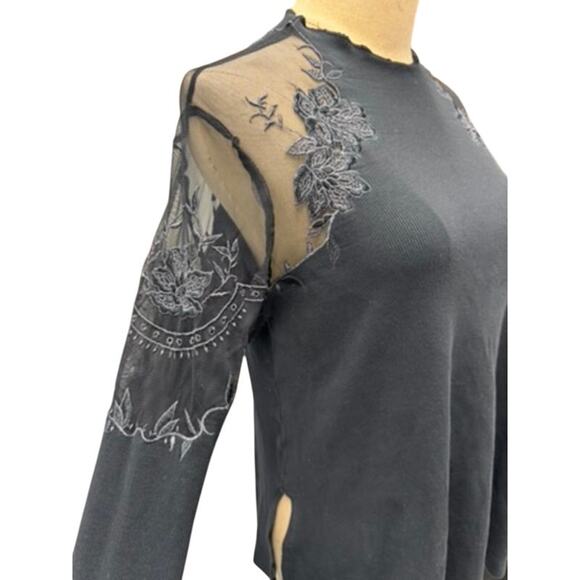 "FREE PEOPLE" Blk Lace Shoulder SZ S Floral Whimsigoth, Dark Romance, Vampire - Picture 2 of 12